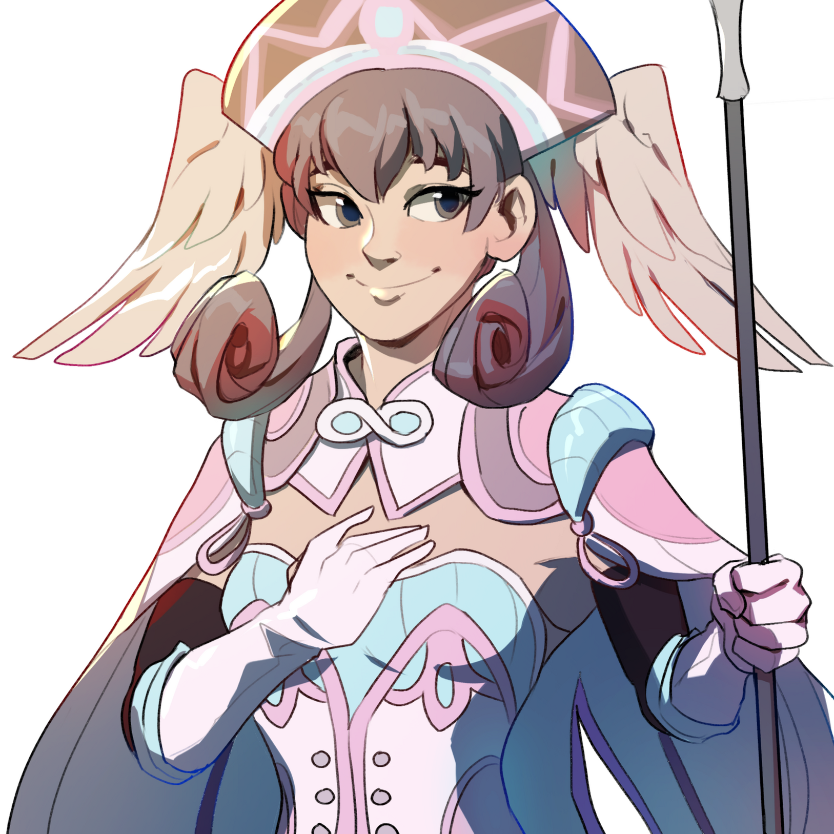 Melia smiling regally.